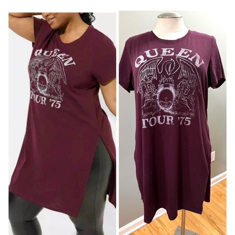 Torrid 3 (3X 22/24) Queen Rock Concert Split Sides Long Tunic Dress T Shirt Tee